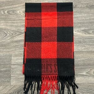 Victoria’s Secret Rhinestone Red Black Buffalo Plaid Scarf Sparkle Christmas